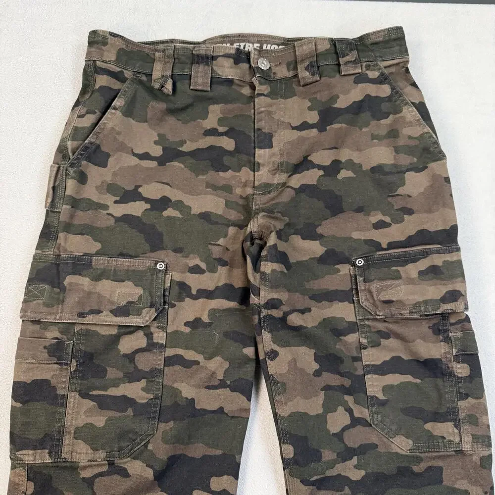 Duluth Trading Co Pants Mens 34x32 Green Camo Flex Fire Hose Cargo Workwear